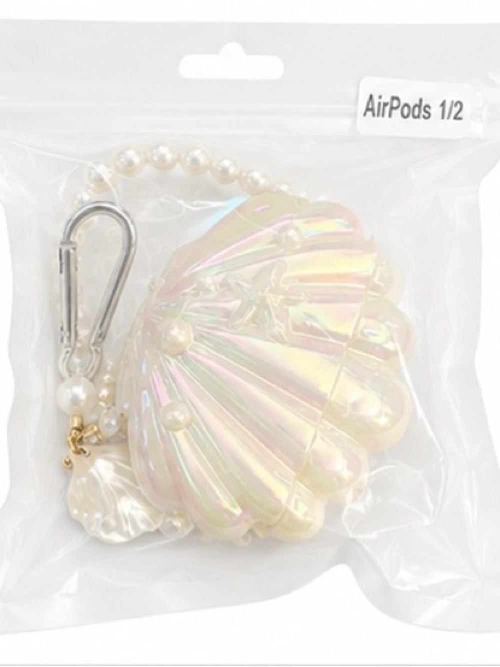 Iridescent Shell AirPod 1st and 2nd Generation Case with Pearl Wristlet - Picture 4 of 4